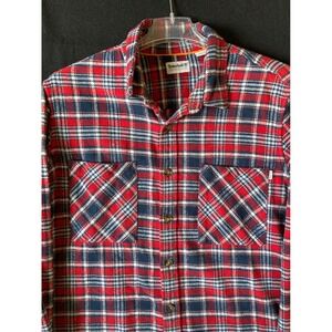 Timberland Mens XL Red‎ Navy Blue Plaid Flannel Button Down Shirt TB0A23EN